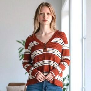 No Boundaries Juniors XXL 19 Striped Ribbed Knit Rayon Rust Orange Long Sleeve